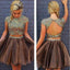 Brown Two Pieces Cap Sleeve Beaded Short Cheap Homecoming Dresses Online, CM583