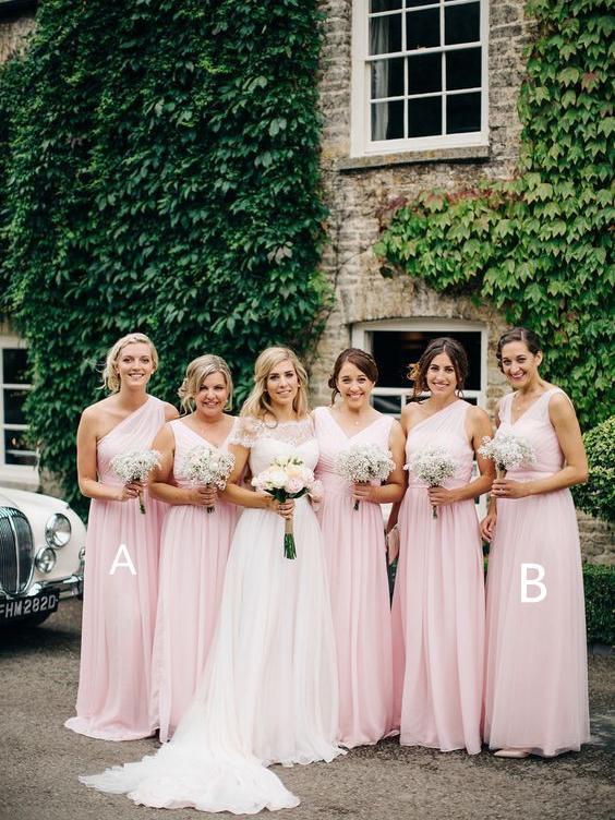 Mismatched Chiffon Pale Pink Long Cheap Bridesmaid Dresses Online, WG250