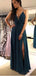 Spaghetti Straps Sexy Teal Side Slit Long Evening Prom Dresses, QB0420