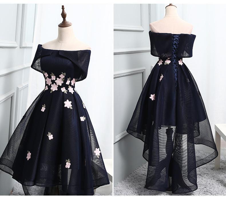 Navy Off Shoulder Simple Cheap Short Homecoming Dresses 2018, CM509