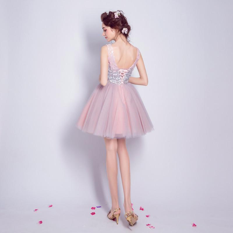 Sparkly V Neck Sequin Cute Short Pink Homecoming Dresses 2018, CM510