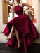 Halter Cute Dark Red High Low Lace Homecoming Dresses 2018, CM511