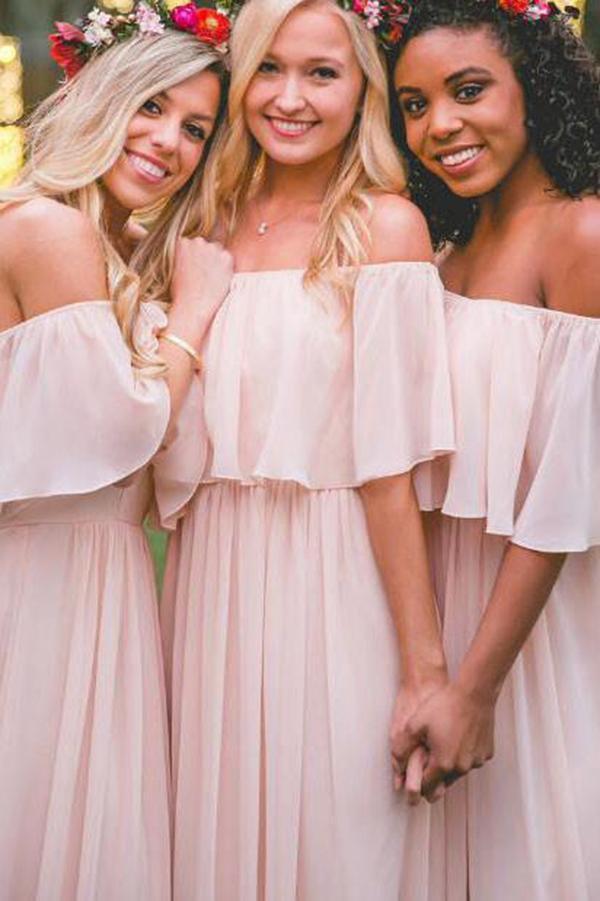 Light Blush Pink Chiffon Cheap Long Bridesmaid Dresses Online, WG293