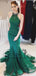 Halter Beaded Emerald Green Mermaid Long Evening Prom Dresses, QB0422