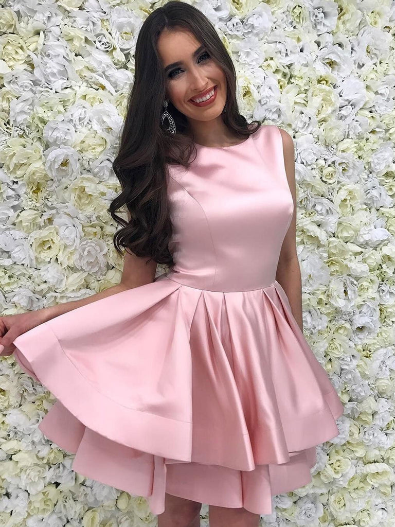 Cute Pink Bateau Simple Cheap Homecoming Dresses 2018, CM424