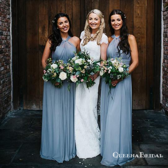 Elegant Sky Blue Long Chiffon Affordable Bridesmaid Dresses, QB0743