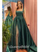 Green A-line High Slit Cheap Maxi Long Evening Prom Dresses, WGP252