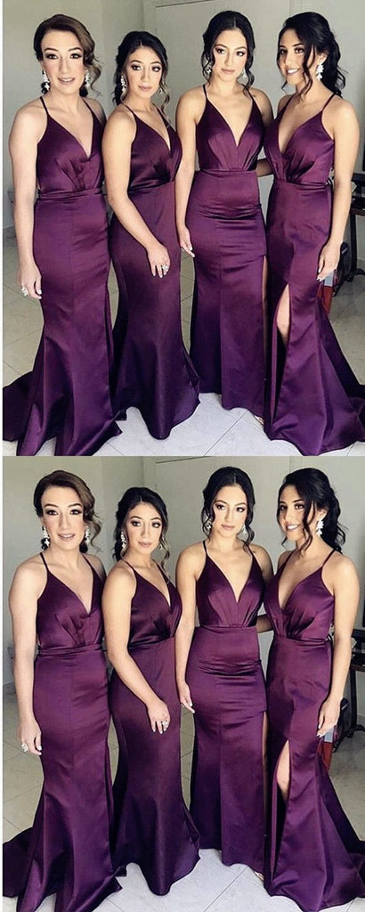 Purple Side Slit Mermaid Cheap Long Bridesmaid Dresses Online, WG285