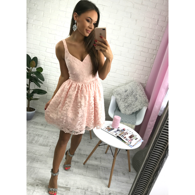 Short Cheap Simple V Neck Blush Pink Lace Homecoming Dresses 2018, CM518