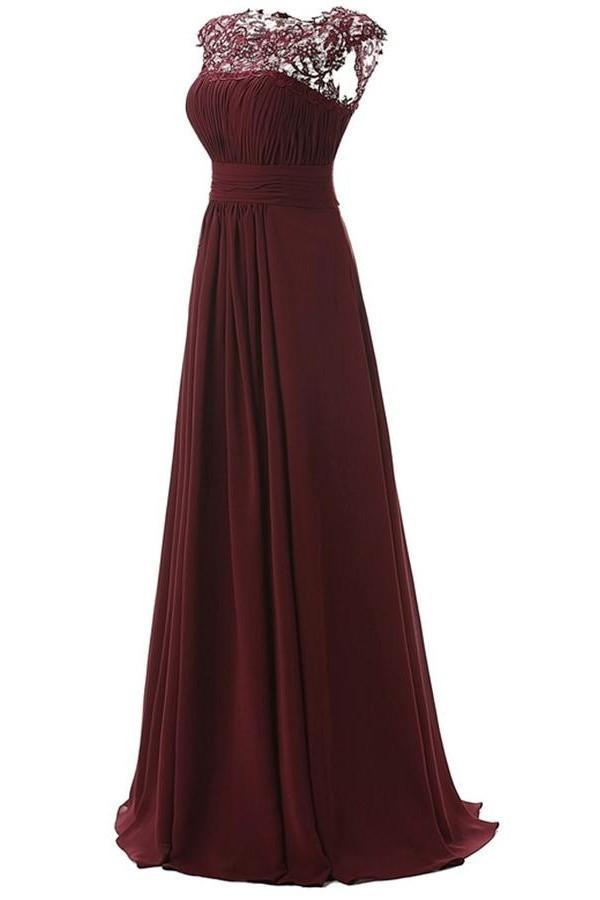 Open Back See Through Burgundy Lace Cheap Long Bridesmaid Dresses Online, WG295