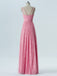 V Neck Pink Lace Cheap Long Bridesmaid Dresses Online, WG288