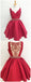 V Neck Red See Through Beading Custom Cheap Homecoming Dresses 2018, CM427