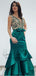 V Neck Emerald Green Mermaid Long Evening Prom Dresses with Beaded, QB0425