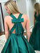 Simple V-neck Emerald Green A-line Long Evening Prom Dresses, QB0449