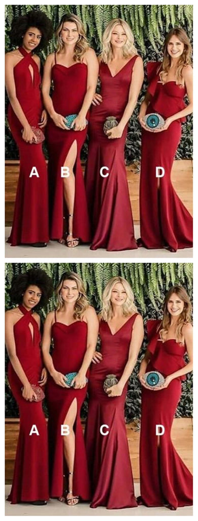 Burgundy Mermaid Long Mismatched Cheap Bridesmaid Dresses Online, WG278