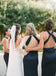 Charming Halter Backless Navy Elastic Silk Long Cheap Bridesmaid Dresses, BDS0056