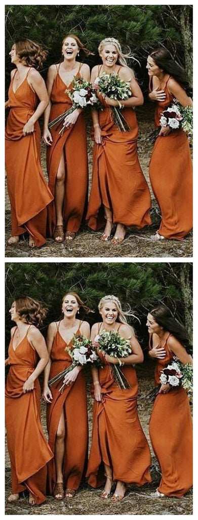 Spaghetti Straps Burnt Orange Cheap Bridesmaid Dresses Online, WG267