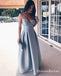 Simple Spaghetti Strap Satin Dusty Blue Long Cheap Prom Dresses, QB0575