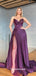 Grape Strapless Soft Satin Pleats See Through Sequins Slits A-line Evening Gowns Prom Dresses , QBP007