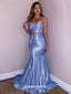 Two Pieces Sparkly Light Blue Spahgetti Straps Mermaid Evening Gowns Prom Dresses , QBP015