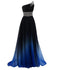 One Shoulder Chiffon Ombre Beaded Long Evening Prom Dresses, QB0362