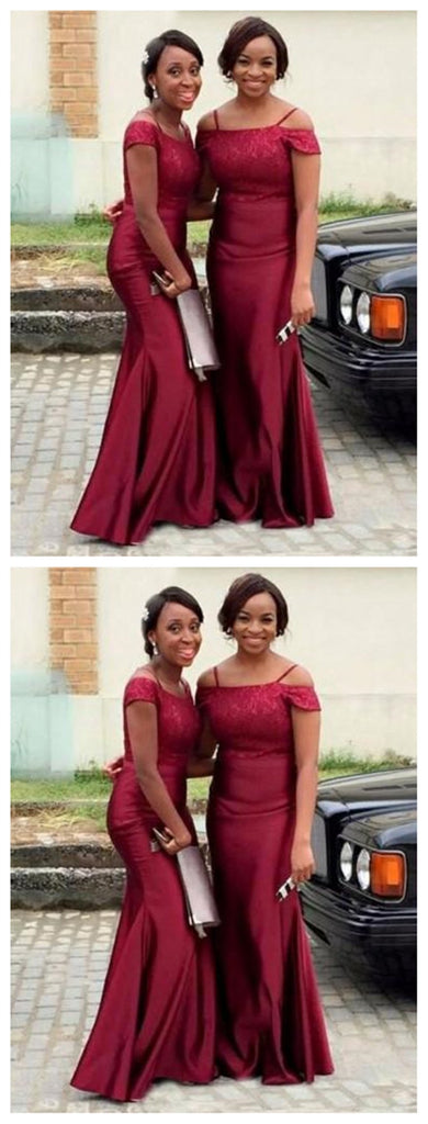 Burgund Off Shoulder Mermaid Long Cheap Bridesmaid Dresses Online, WG263