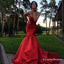 Charming Mermaid Sweetheart Red Satin Long Prom Dresses, QB0566