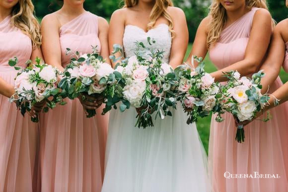 2019 Pink One Shoulder Long Cheap Chiffon Bridesmaid Dresses, QB0650