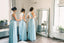 Sexy Charming Elegant Light Blue Mismatched V-neck A-line Long Cheap Jersey Bridesmaid Dresses, BDS0003