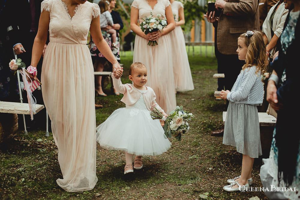 Charming V-neck Cap Sleeves Blush Pink Tulle A-line Long Cheap Lace Appliqued Bridesmaid Dresses, BDS0005