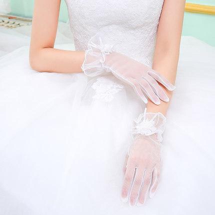 White Wedding Gloves, Finger Gloves With Ruffles, Women Gloves, TYP0631