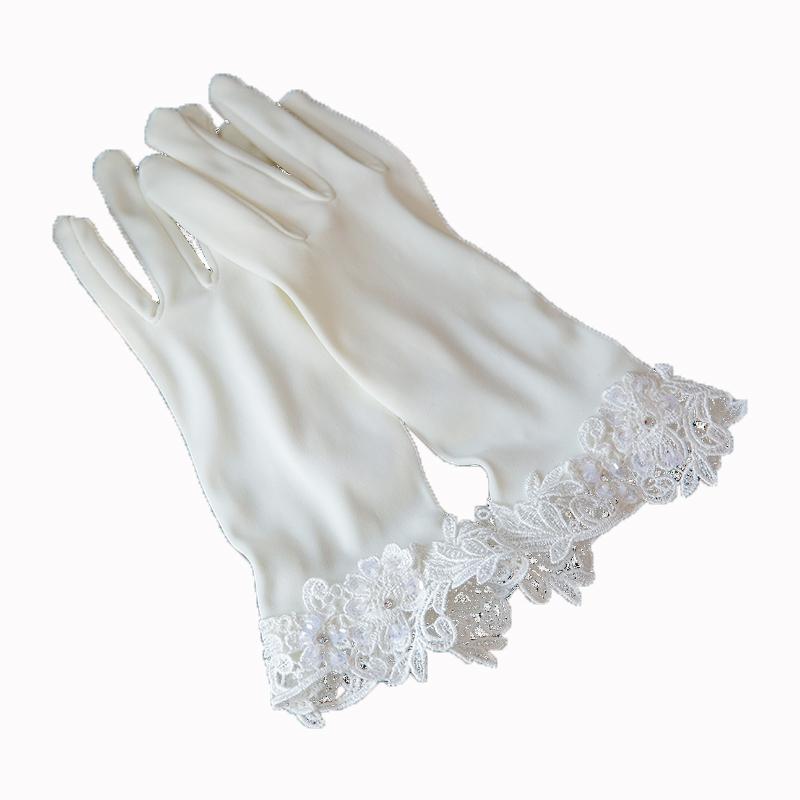 Ivory Bridal gloves, Satin Wedding gloves, Ivory Satin gloves, Gloves with lace White bridal gloves, Short wedding gloves, Gloves for wedding, TYP0568