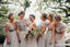 Newest Unique Design Mismatched Grey Tulle Top Flower Appliqued Long Cheap Bridesmaid Dresses, BDS0006