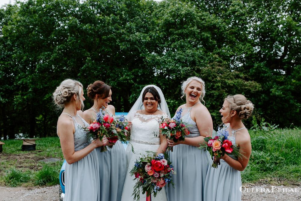 Sexy Charming Elegant Halter Straps Dusty Blue Appliqued Chiffon A-line Long Cheap Bridesmaid Dresses, BDS0007