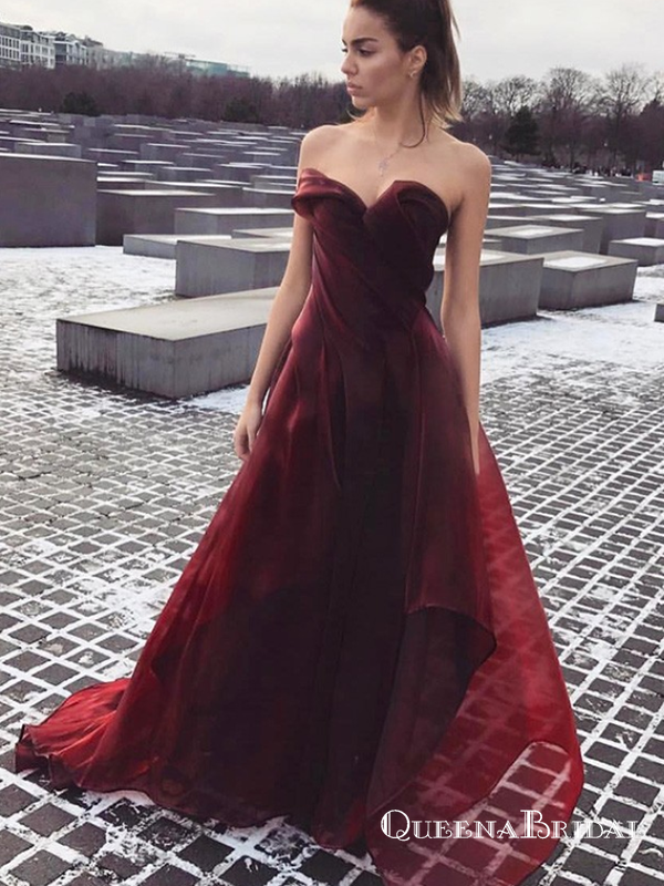 2019 Burgundy Sweetheart Sleeveless Cheap Long Tulle Prom Dresses, QB0598