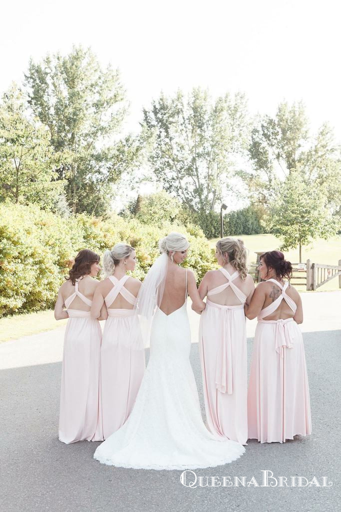 Mismatched Pink Chiffon Cheap Long A Line Bridesmaid Dresses, QB0647