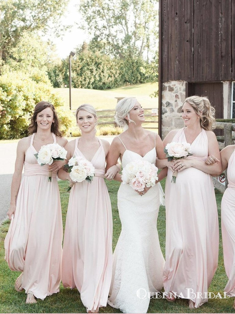 Mismatched Pink Chiffon Cheap Long A Line Bridesmaid Dresses, QB0647