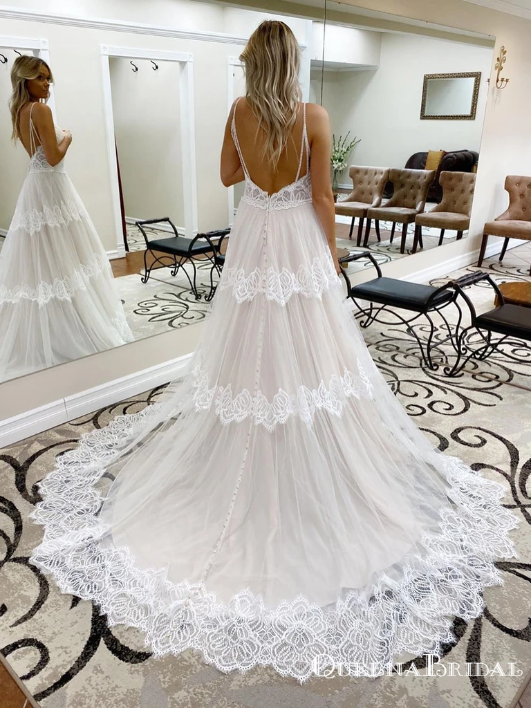 New Arrival Spaghetti Straps Long Cheap Beach Wedding Dresses, WDS0037