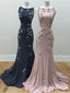 Sheath Jewel  Beautiful Pink Long Prom Dresses With Applique&Beaded, QB0783