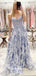Appliques Rose Spaghetti Strap Tulle A-line Long Party Gowns Prom Dresses, WGP219