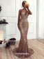 Sequin Mermaid Rose Gold Lace Long Evening Prom Dresses Sparkly Party Prom Dresses, WGP241