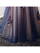 A Line Navy Blue Flower Appliqued Prom Dresses Bow Beaded Quinceanera Ball Gowns, QB0305