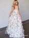 A-line Princess V-neck Floral Prom Dresses Long 3D Appliqued Lace Formal Dresses, QB0274