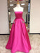 A-line Strapless Simple Long Cheap Red Prom Dresses with Pocket, QB0296