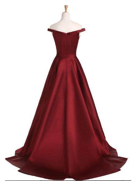 A-line/Princess Off the Shoulder Burgundy Long Prom Dresses, QB0306