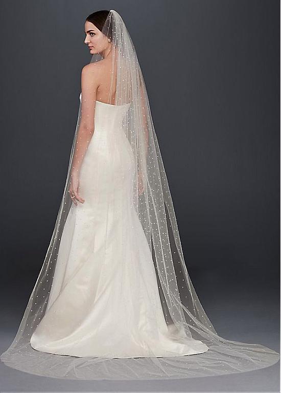 Shining Tulle Long Wedding Veil With Beadings,WV0121