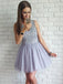 A-line Scoop Neck Tulle Short/Mini Appliques Lace Homecoming Dresses, QB0837