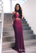 Sheath Round Neck Keyhole Burgundy Stretch Satin Prom Dresses with Appliques, QB0683