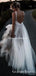 New Arrival V-neck White Tulle A-line Long Cheap Beach Wedding Dresses, WDS0040