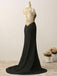 Black Chiffon with Gold Beaded Sweep Train Mermaid Prom Dresses, QB0348